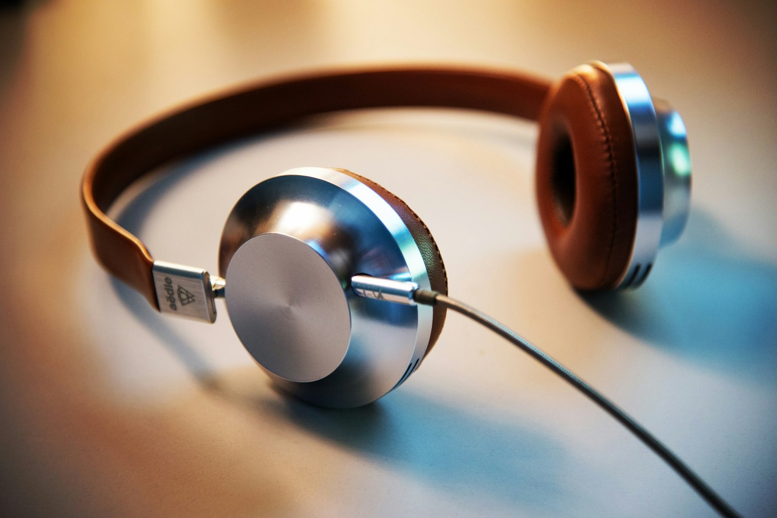 Brown leather headphones with a smooth cover